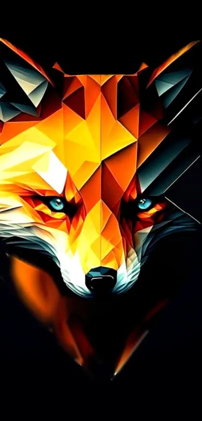 Geometric fox artwork with vibrant colors and orange tones.