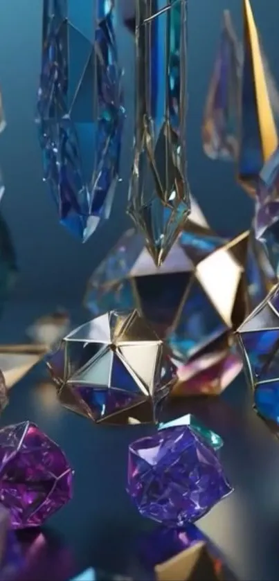 Geometric blue and purple crystals design wallpaper.