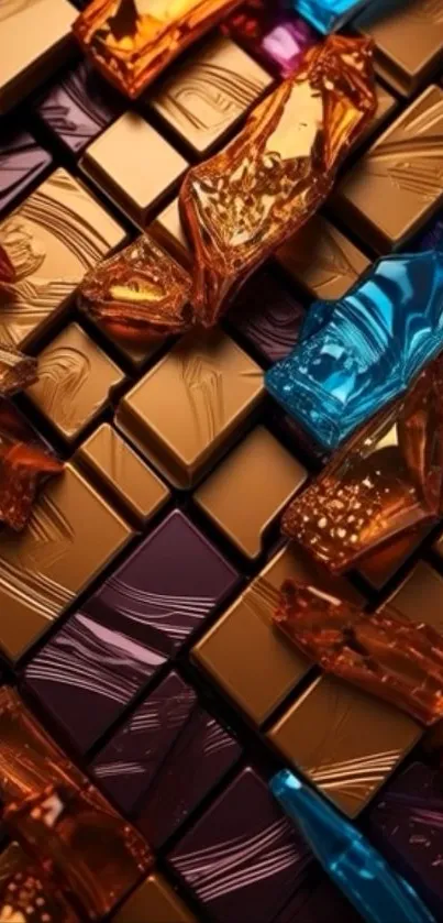 Colorful geometric glass art wallpaper with reflective shards.