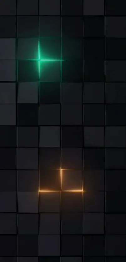 Neon geometric design with dark tiles, featuring a stylish glow.