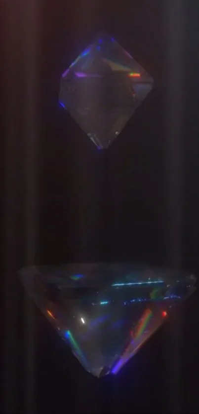 Geometric crystal art with glowing diamonds on a dark background.