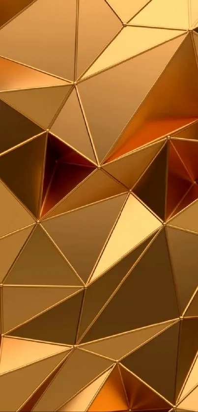 Gold geometric abstract wallpaper with 3D polygon design.