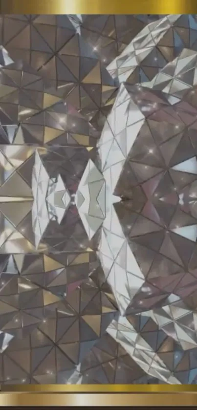 Geometric gold and silver art wallpaper with abstract design.