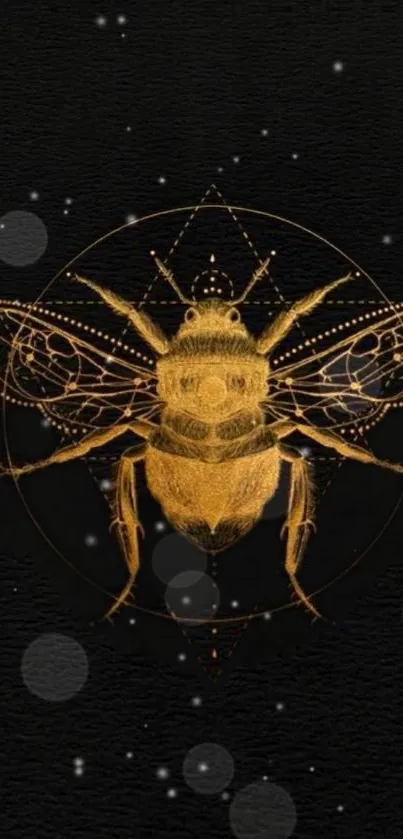 Geometric golden bee on a black background mobile wallpaper.