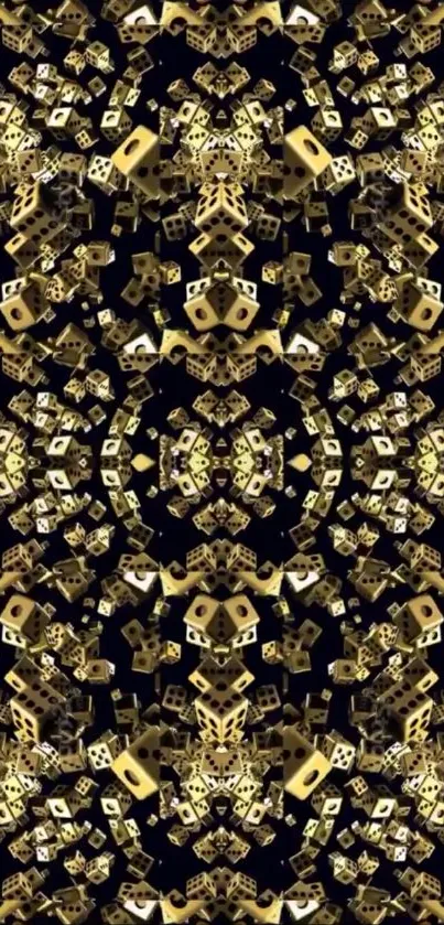 Intricate gold kaleidoscope pattern wallpaper.