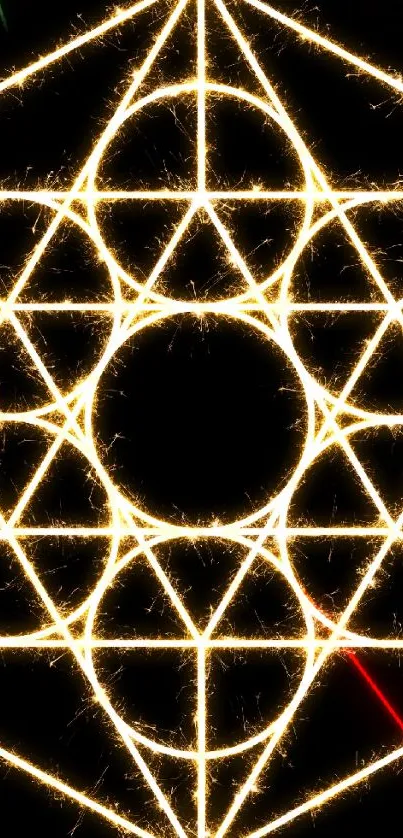 Gold geometric sparkle pattern on black background.