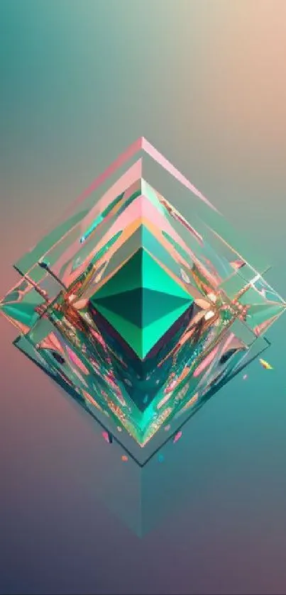 Geometric abstract wallpaper with a teal and pink gradient.