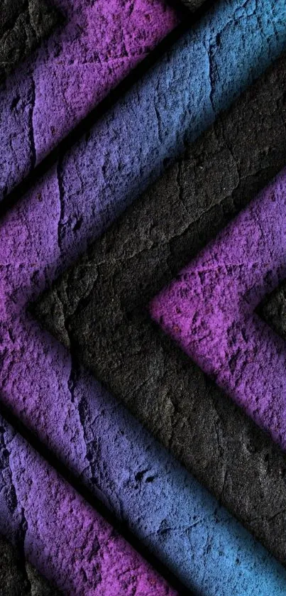 Geometric gradient wallpaper with purple and blue on black stone texture.