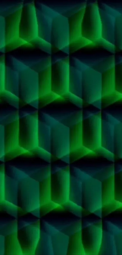 Abstract dark green geometric wallpaper with vibrant patterns.