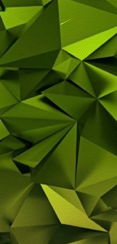 Geometric green abstract mobile wallpaper with vibrant 3D shapes.