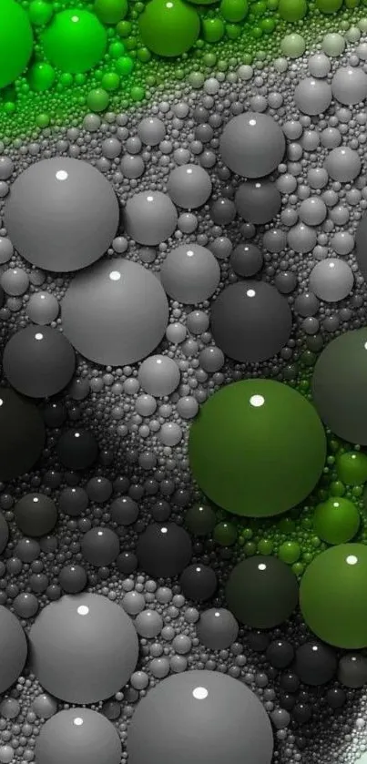 Green and grey geometric bubble pattern wallpaper.