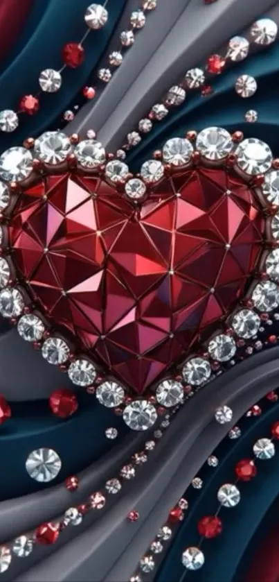 Geometric heart with diamonds on an abstract background.