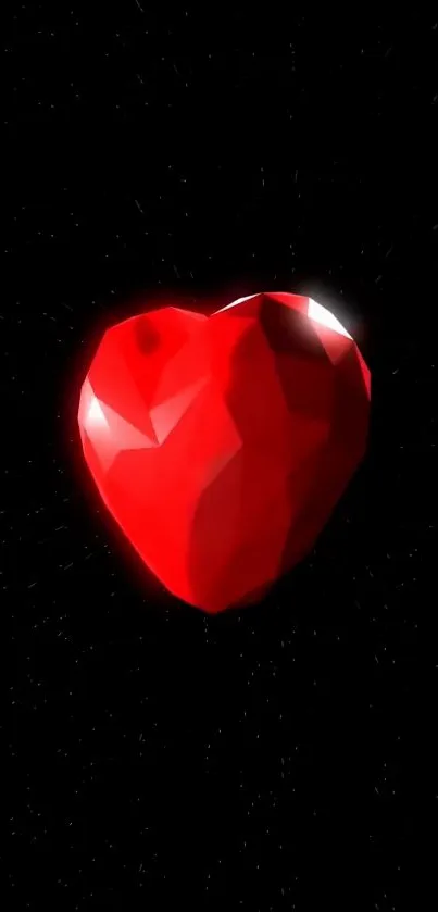 3D geometric red heart on black background wallpaper.