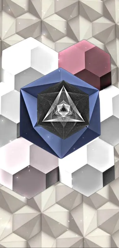 Abstract geometric hexagon wallpaper with a 3D design and modern aesthetic.