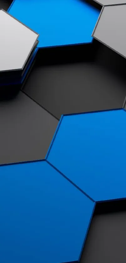 Geometric hexagon design with blue and black tones.