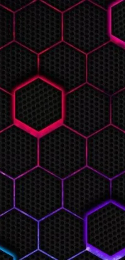 Neon hexagon wallpaper with vibrant colors and geometric pattern.