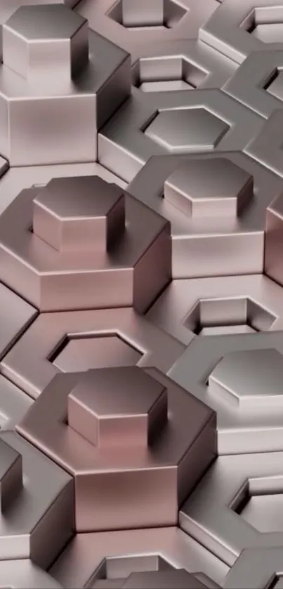 Geometric hexagon pattern in rose gold tones on a mobile wallpaper.