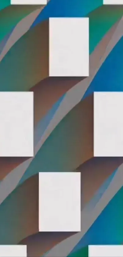 Geometric illusion wallpaper with colorful design and abstract shapes.