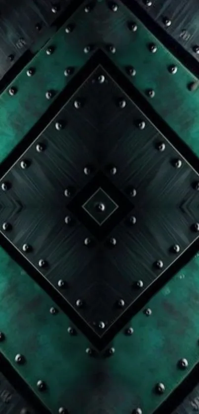 Geometric industrial pattern with dark teal and metal textures.