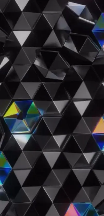 Geometric black triangles with iridescent highlights.