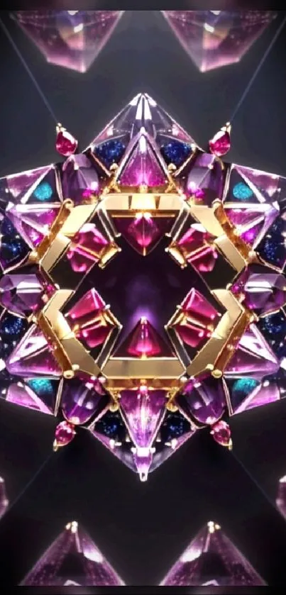 Intricate pink and purple geometric jewel mandala design for mobile wallpaper.