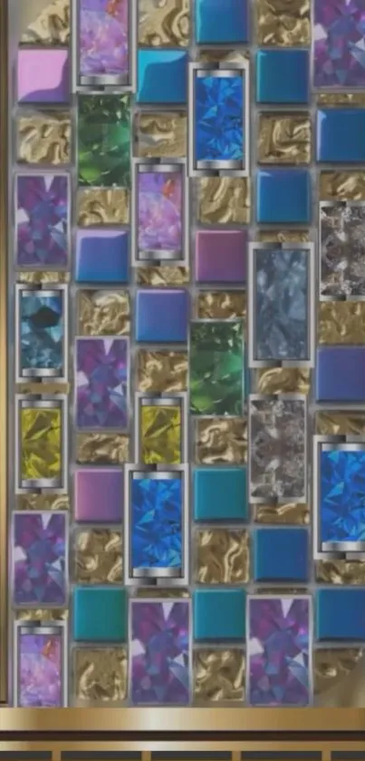 Colorful geometric mosaic with jewel-like tiles.