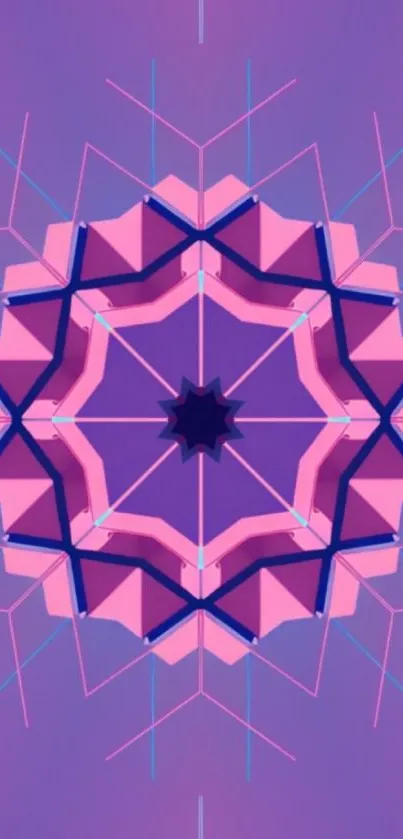 Colorful geometric kaleidoscope wallpaper with vibrant pink and purple design.