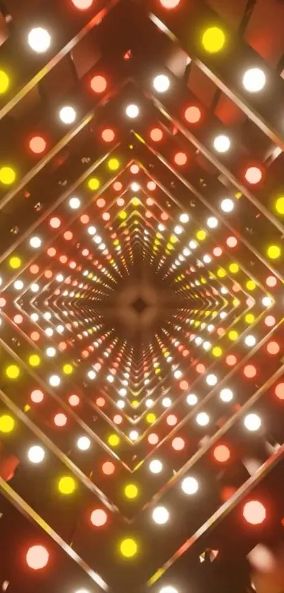 Geometric LED light tunnel wallpaper with vibrant patterns.