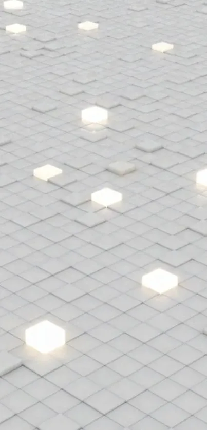 Minimalist geometric wallpaper with glowing light cubes and tile patterns.