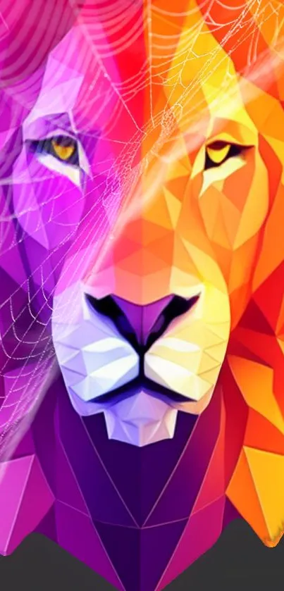 Vibrant geometric lion wallpaper with pink and orange colors for mobile background.