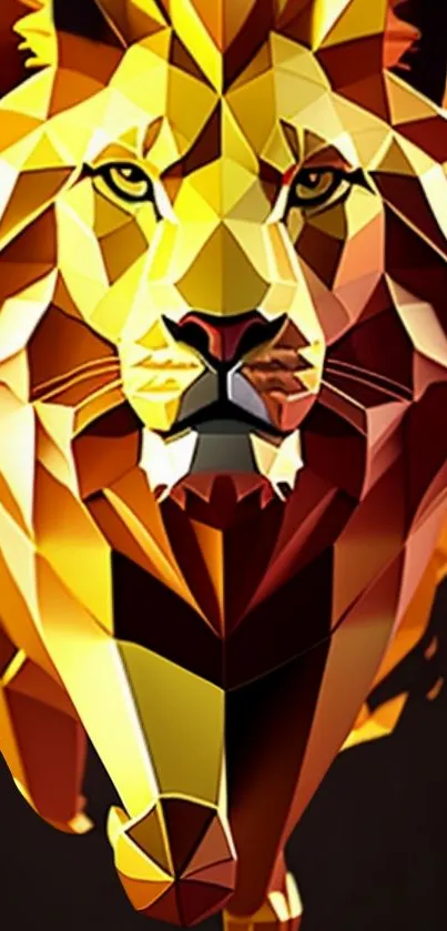 Geometric lion wallpaper with vibrant colors on a dark background.