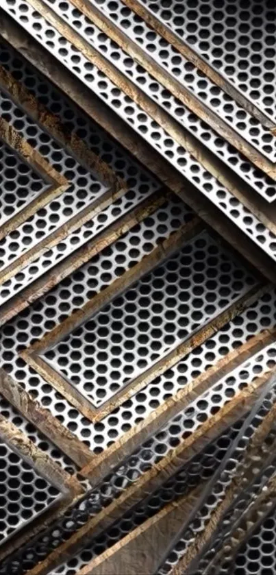 Geometric metal grid pattern image with overlapping layers.