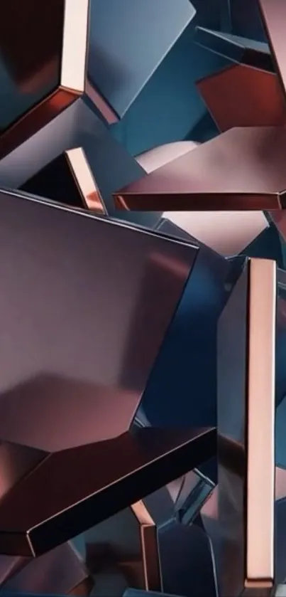 Geometric metallic abstract art with bold shapes.