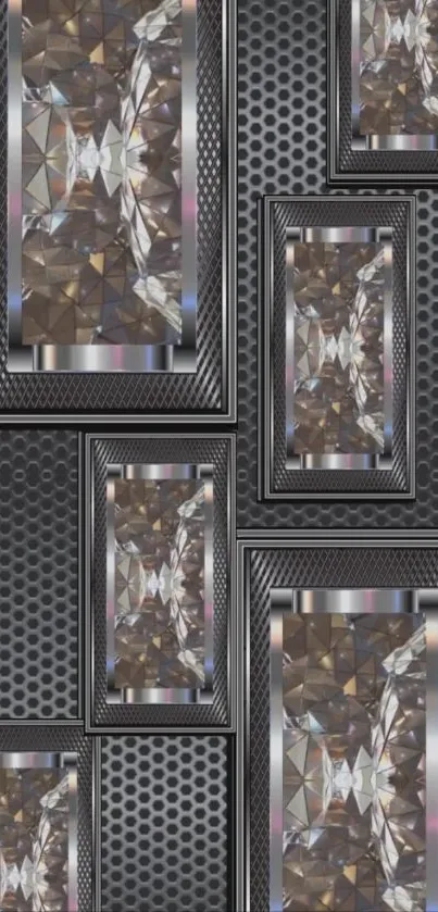 Geometric metallic abstract wallpaper with intricate patterns.