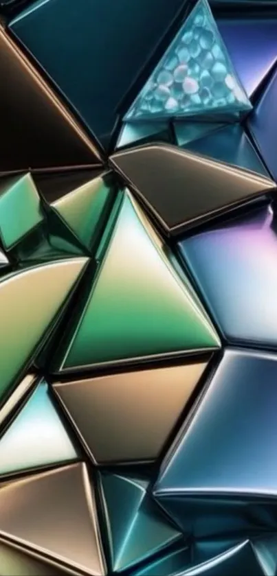 Colorful geometric metallic shapes wallpaper.