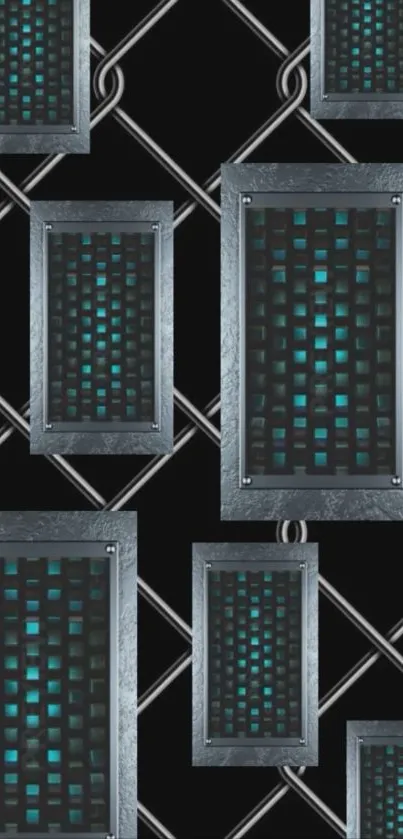 Intricate geometric metallic pattern wallpaper with a high-tech design.