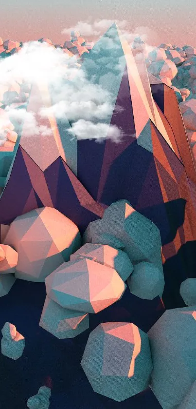 Abstract geometric mountains in pink and blue shades.