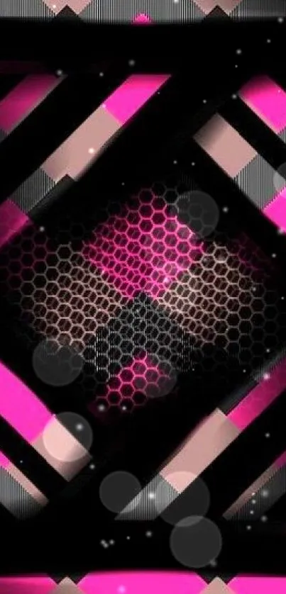 Neon pink and black geometric abstract mobile wallpaper.