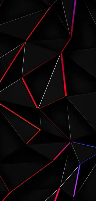 Geometric neon black wallpaper with vibrant angular lines.