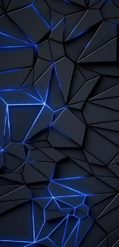 Dark geometric wallpaper with neon blue lines.