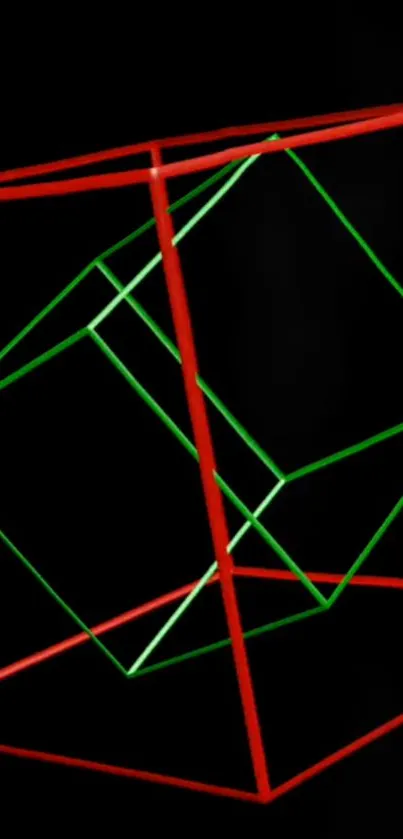 Abstract geometric neon cube wallpaper with black background.