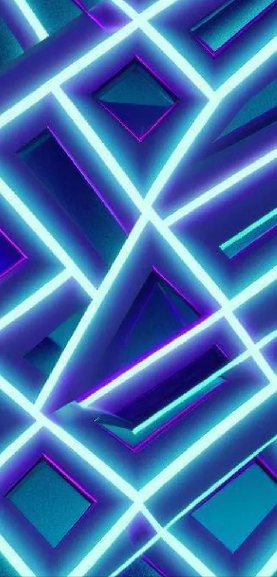 Neon geometric wallpaper with purple and turquoise lines.