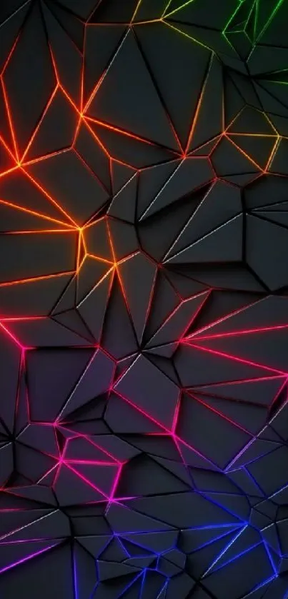 Colorful geometric mobile wallpaper with neon lines and abstract design.