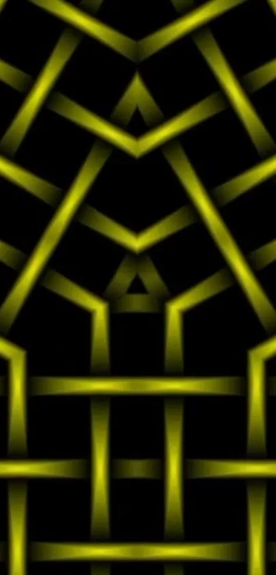 Geometric neon lattice wallpaper in yellow and black for mobile devices.