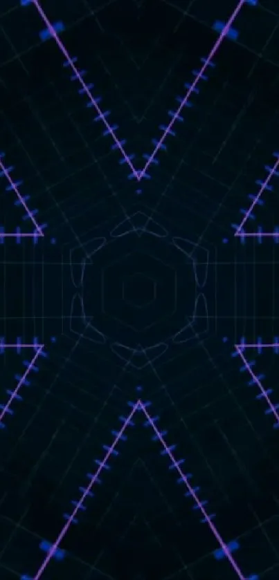 Geometric neon pattern with dark tones.