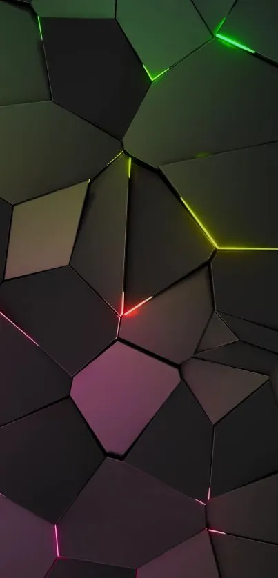 Black geometric wallpaper with neon highlights.