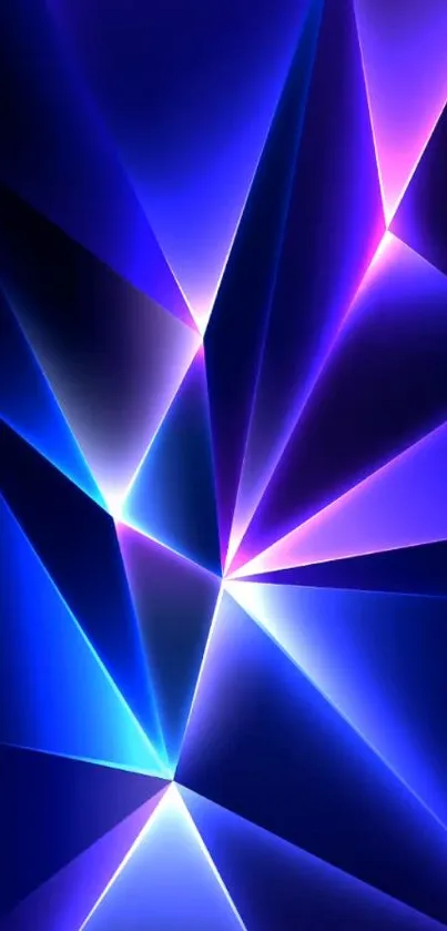 Vibrant geometric neon wallpaper with angular blue and purple designs.