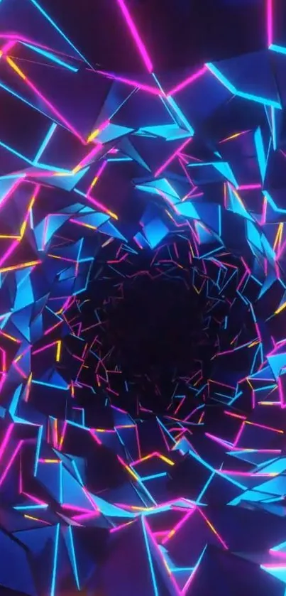 Blue and pink geometric neon tunnel wallpaper for mobile.