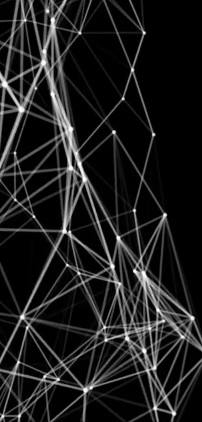 Abstract geometric network with white lines on a black background.