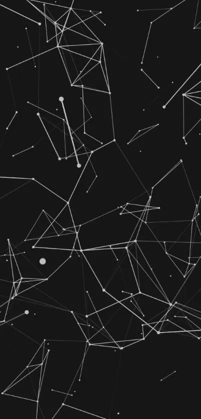 Geometric network wallpaper with black background and white lines.